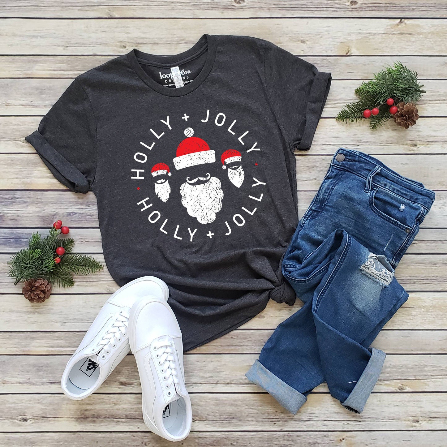 Holly + Jolly Santa Tee | Christmas | Sizes XS-2XL