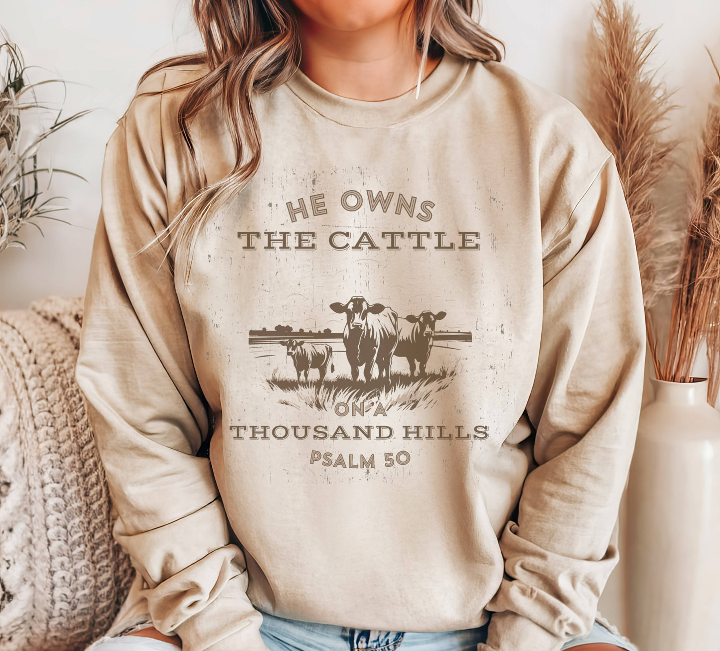 He Owns the Cattle Herd Crew Neck Sweatshirt