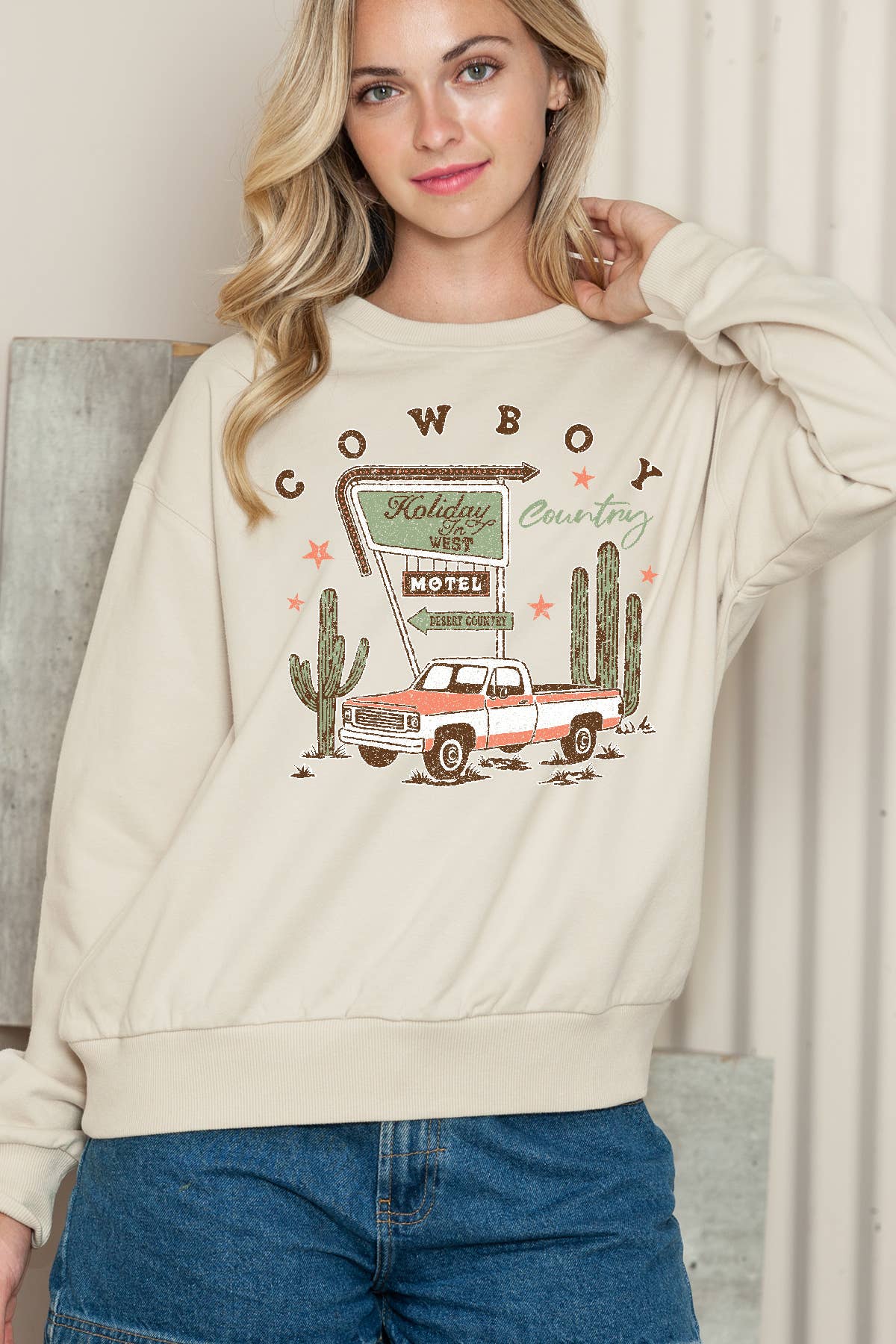 Women Cowboy Graphic Print Solid Pullover Sweater