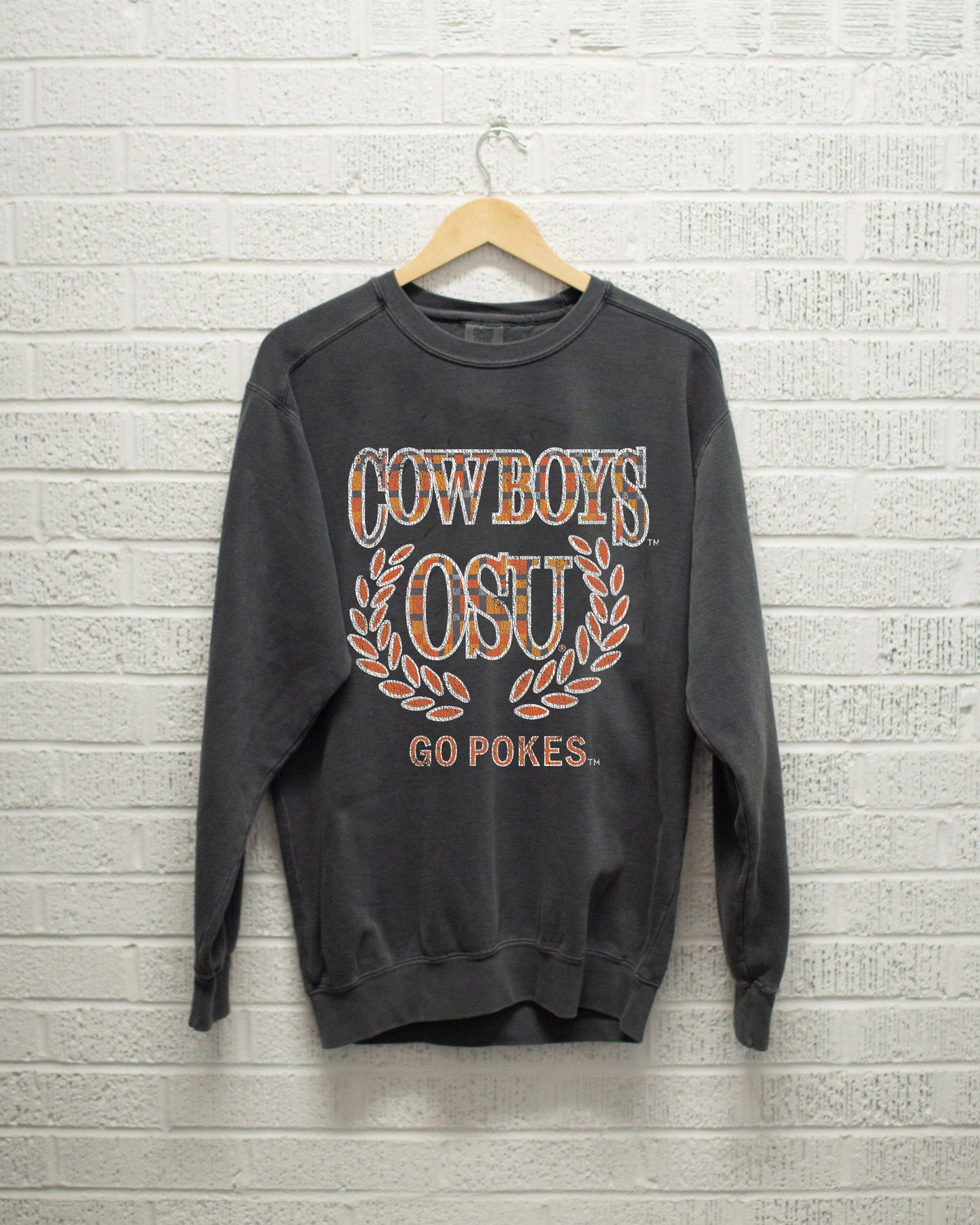 Osu Cowboys Plaid Crest Pepper Comfort Colors Sweatshirt