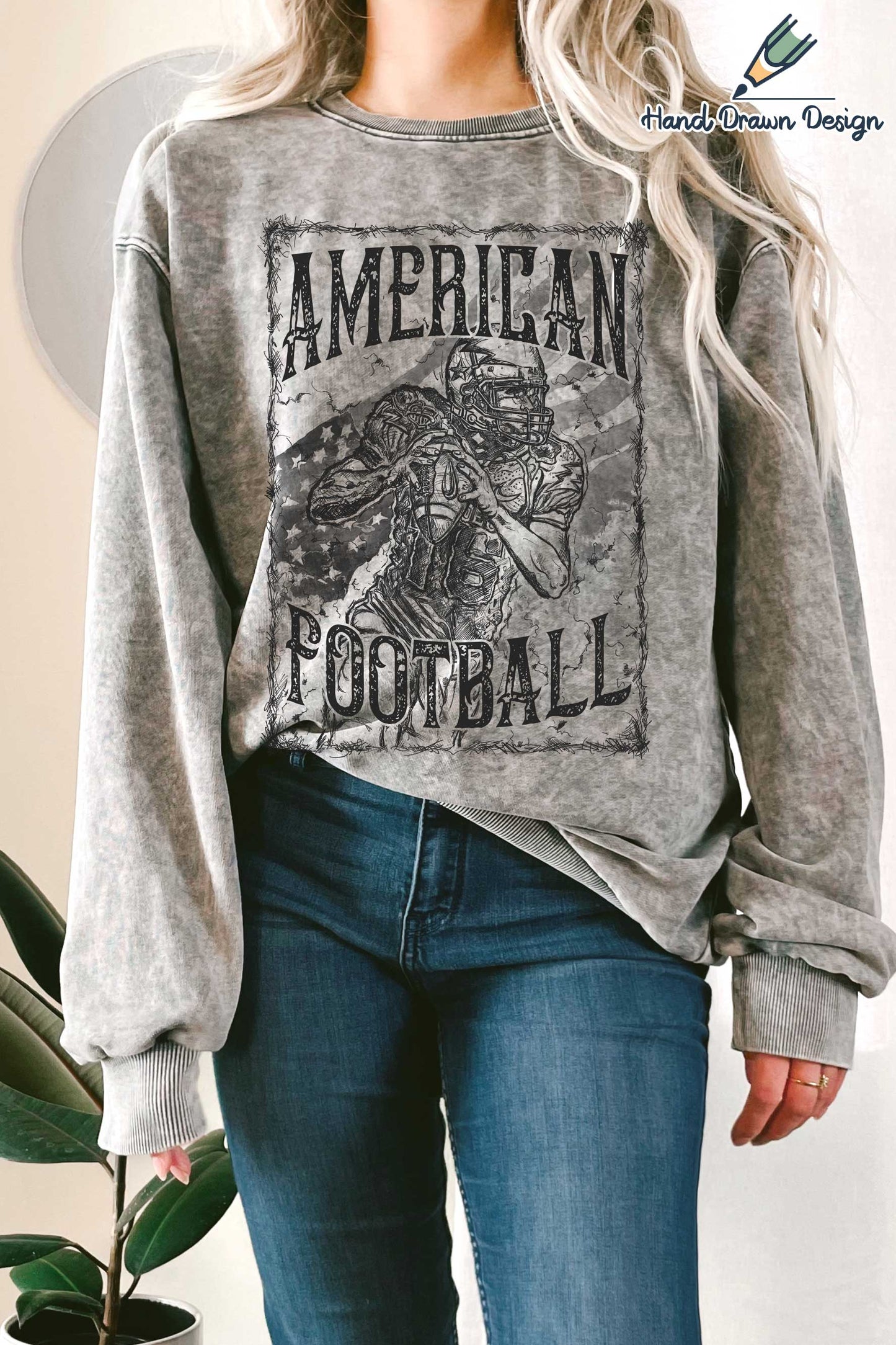 American Football Hand Drawn Mineral Terry Sweatshirt