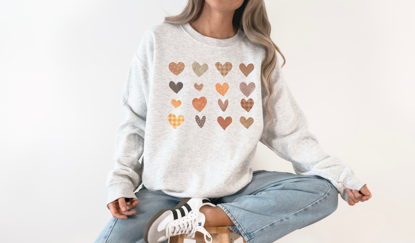 Vintage Plaid Hearts Crew Neck Valentines Sweatshirt