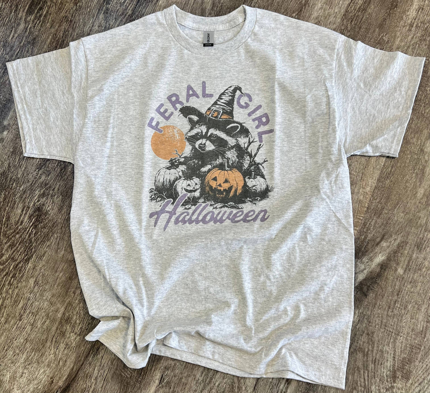 Feral Girl Halloween On Ash Gray Tee