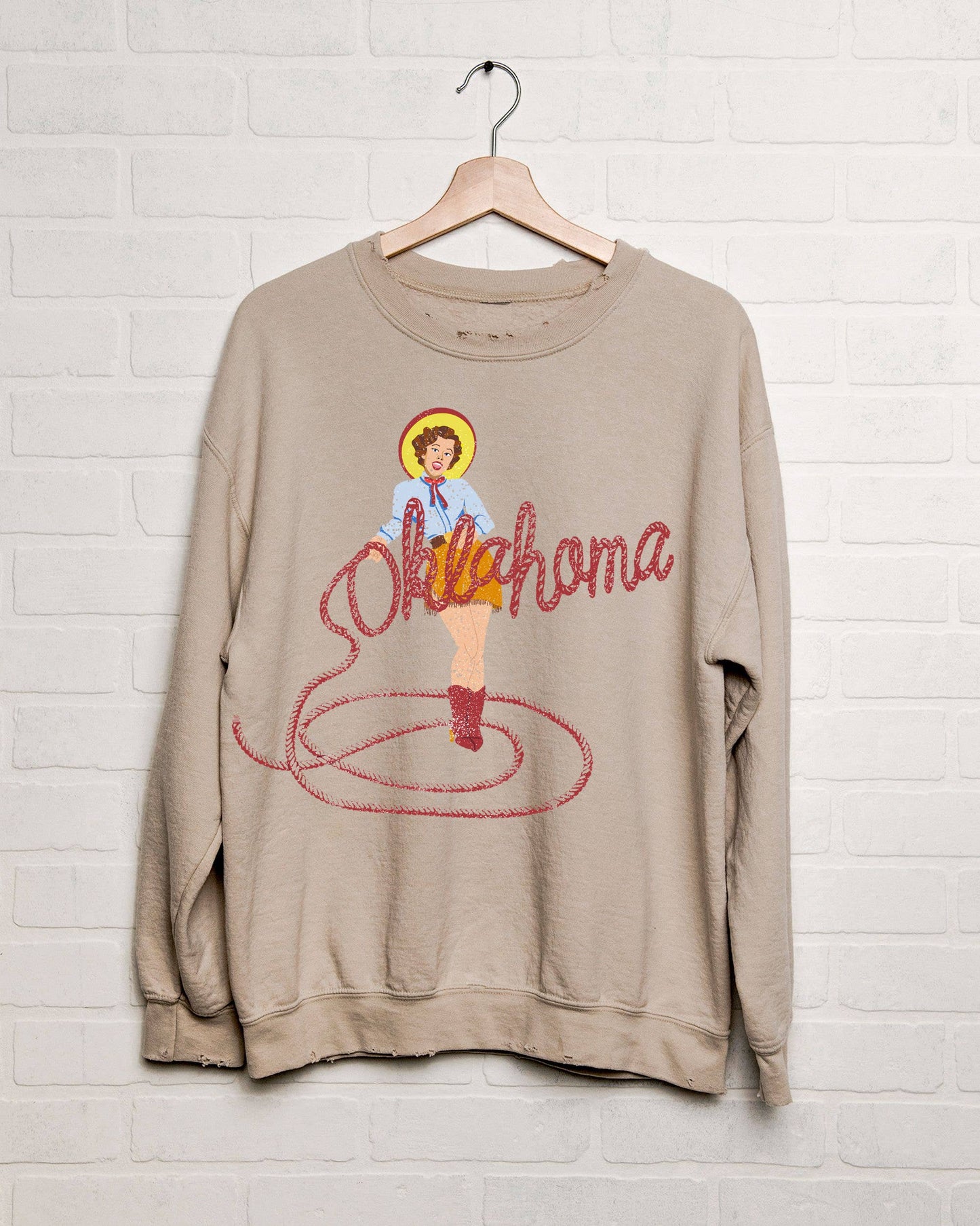 Oklahoma Cowgirl Sand Thrifted Western Graphic Sweatshirt