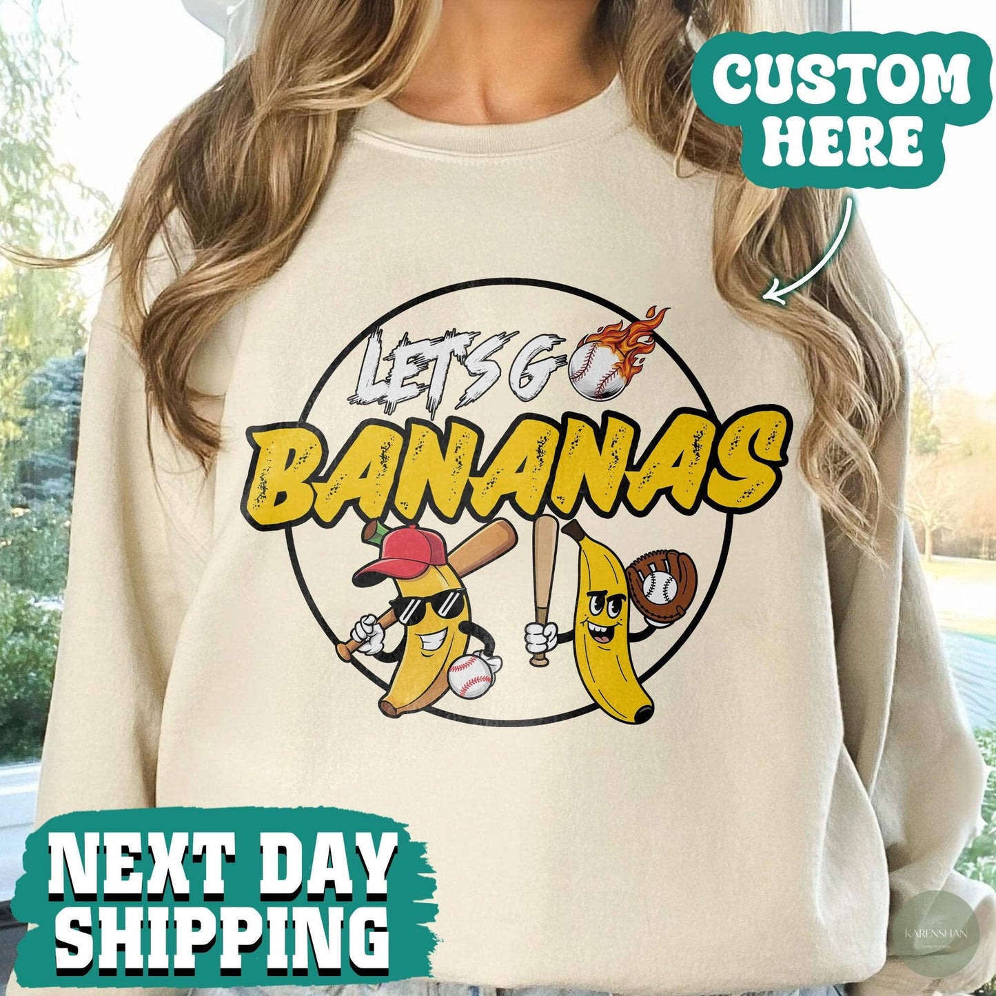 Let's Go Bananas Baseball Funny Banana Sports Tee
