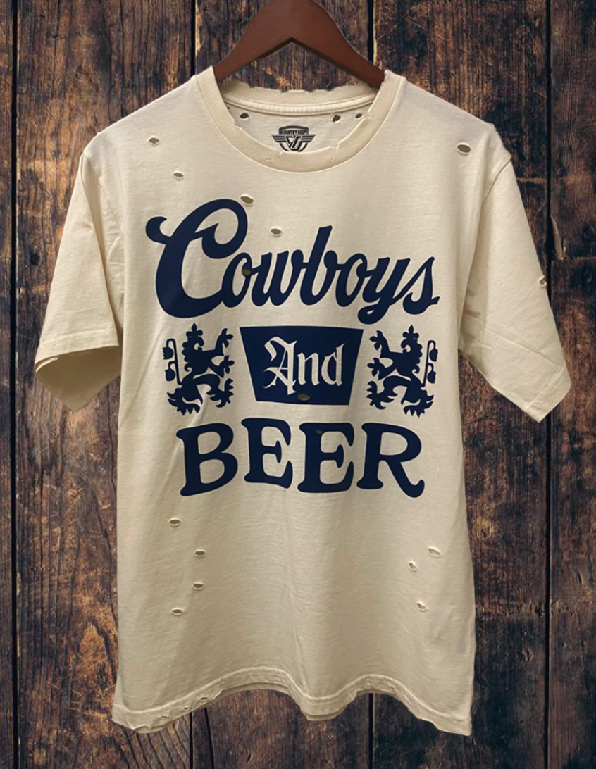 Cowboys and Beer Distressed 80's Vintage T Shirt