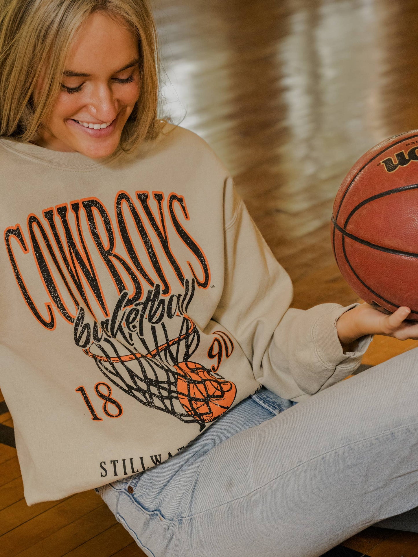 Osu Cowboys Big Basketball Sand Thrifted Sweatshirt