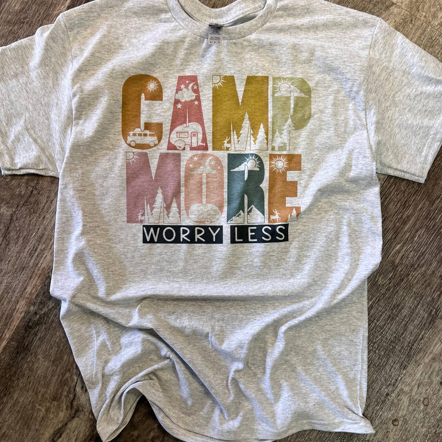 Camp More Worry Less On Ash Gray Tee