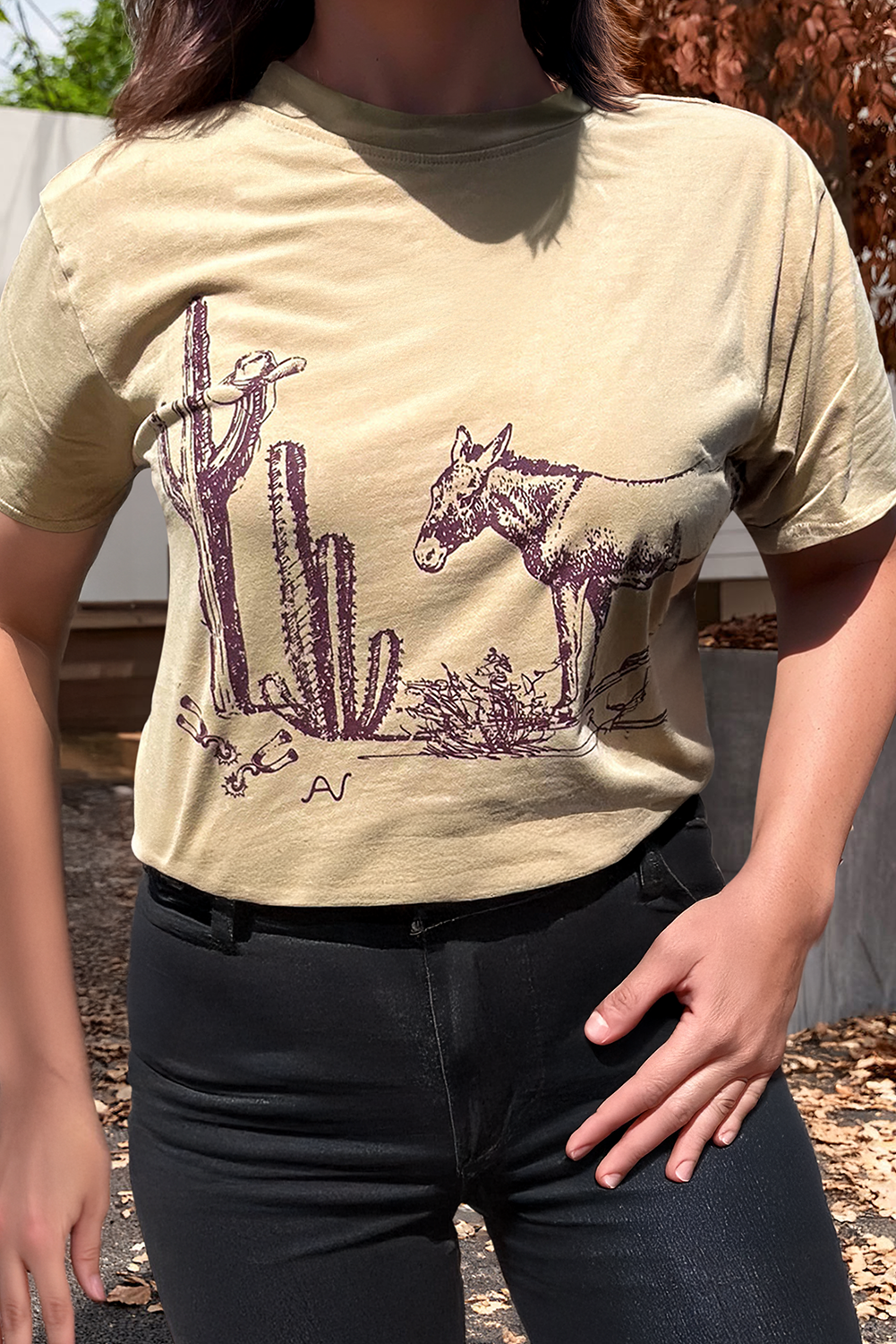 Plus Size Western Burro Cactus Crew Neck Graphic Tee