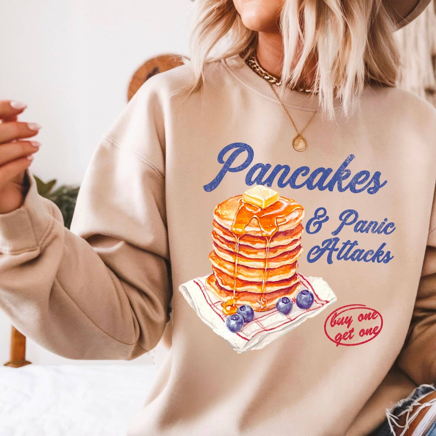Pancakes & Panic Attacks Graphic Crewneck Sweatshirt