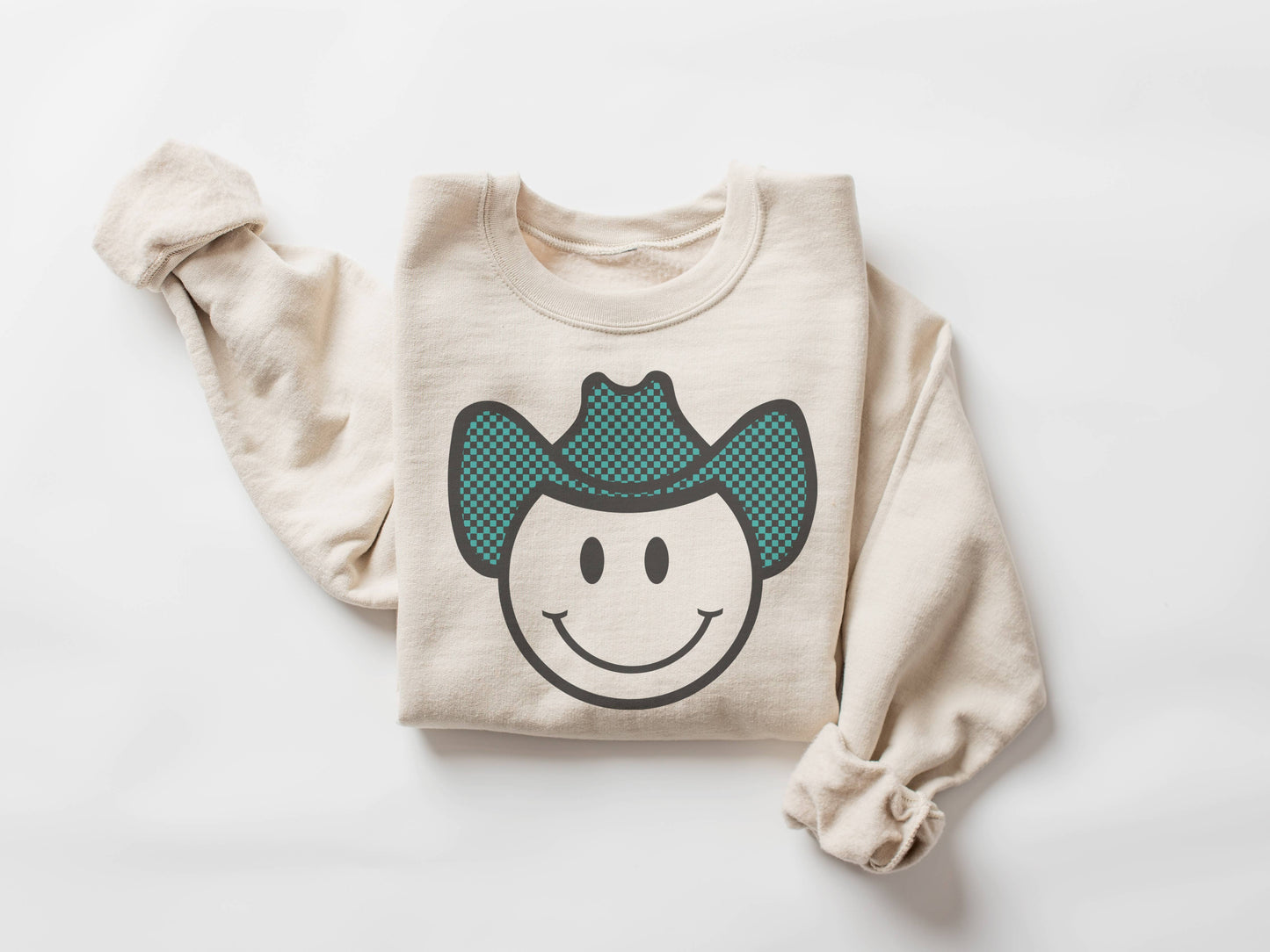 Cowboy Happy Face Crew Neck Sweatshirt | Western Sweat