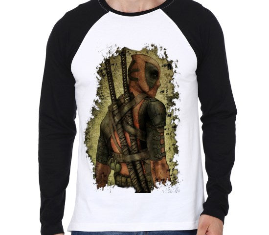 Deadpool White And Black Raglan Tee