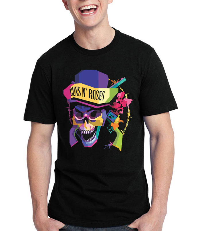 Guns and Roses Half Sleeve Black T-Shirt