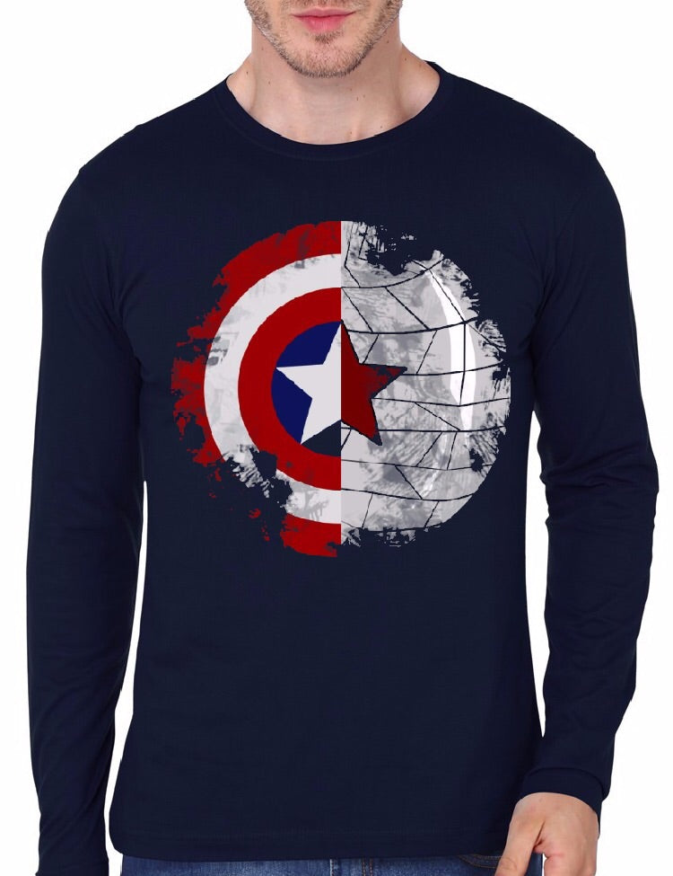Captain America Navy Blue Full Sleeve T-Shirt
