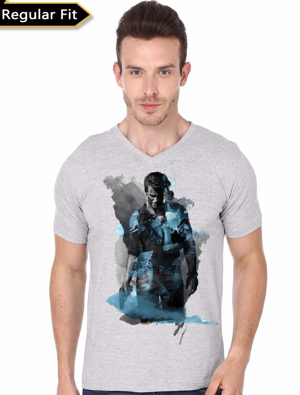 Uncharted 4 Grey V-Neck T-Shirt