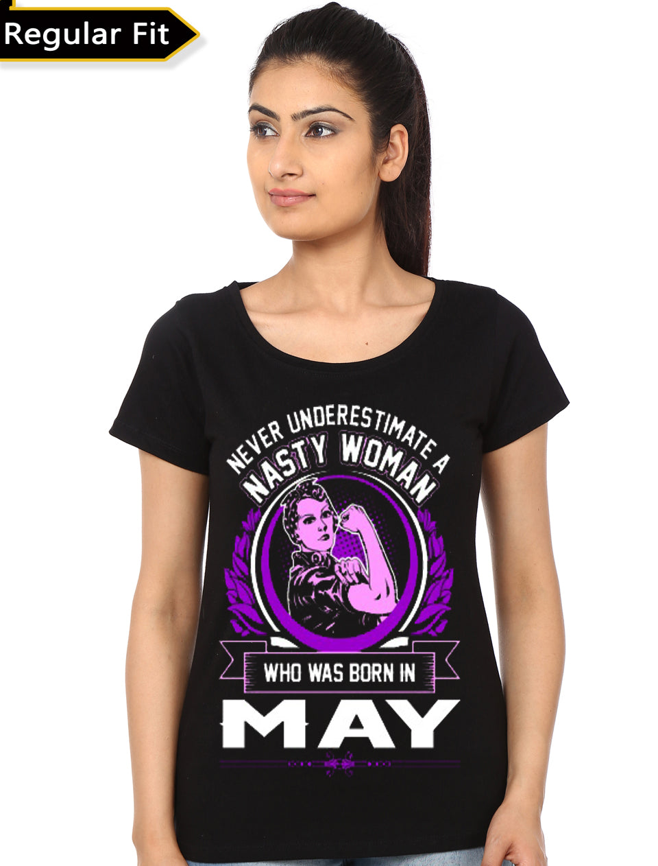 Nasty Woman Who Was Born In May Girls Black T-Shirt