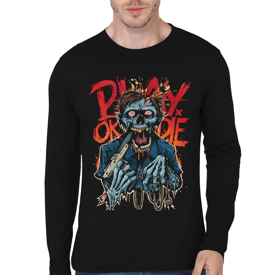 Play Or Die Black Full Sleeve Tee