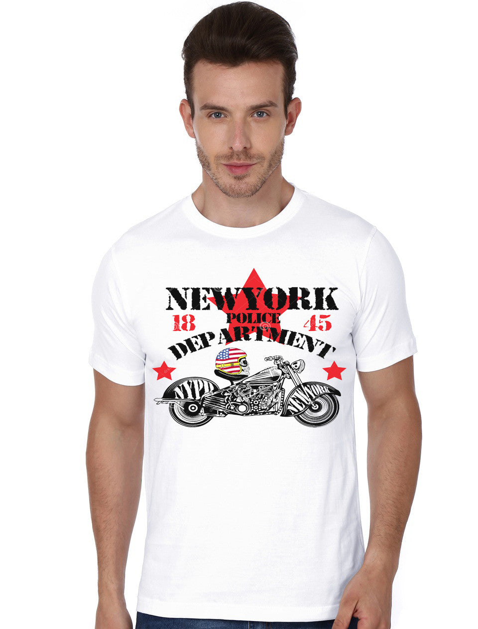 Motorcycle Skull New York White T-Shirt