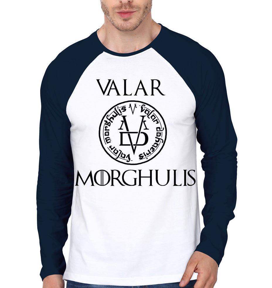 Valar Morghulis White And Navy Blue Raglan T-Shirt