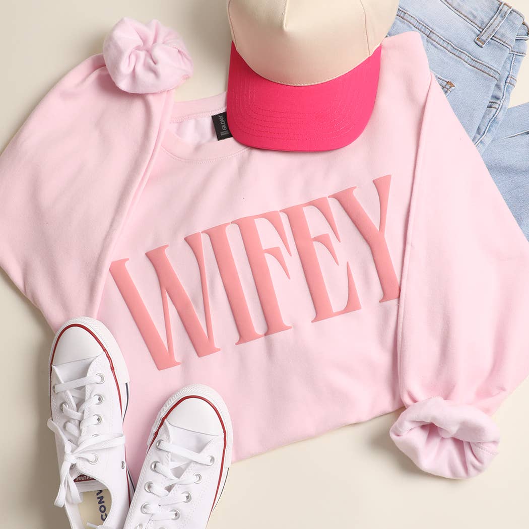Wifey Graphic Puff Midweight Crewneck Sweatshirt