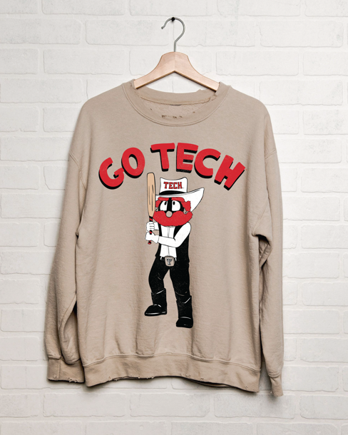 Texas Tech Baseball Fighter Mascot Sand Thrifted Sweatshirt