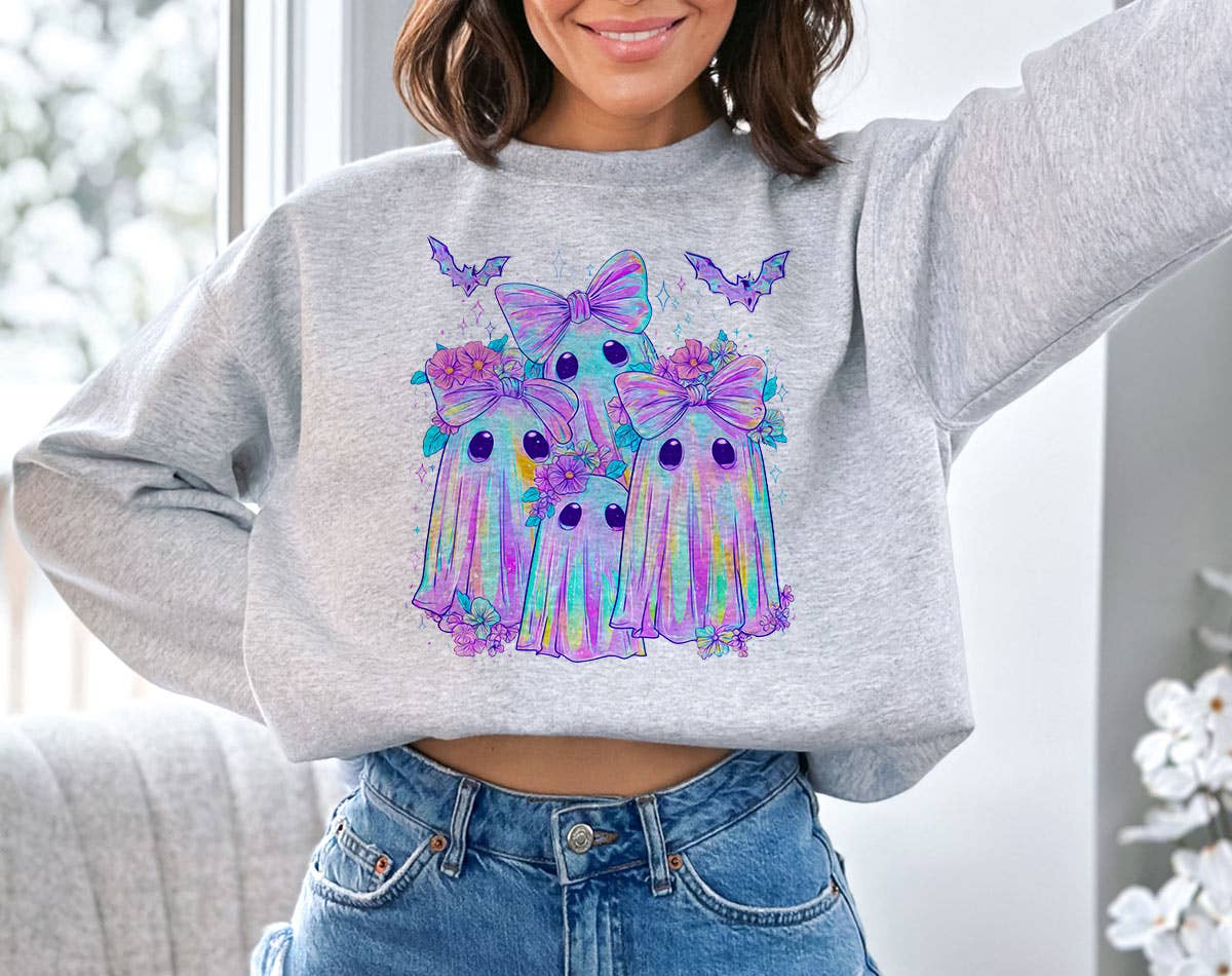 Iridescent Ghost Bow -  Cute Neon Halloween Sweatshirt