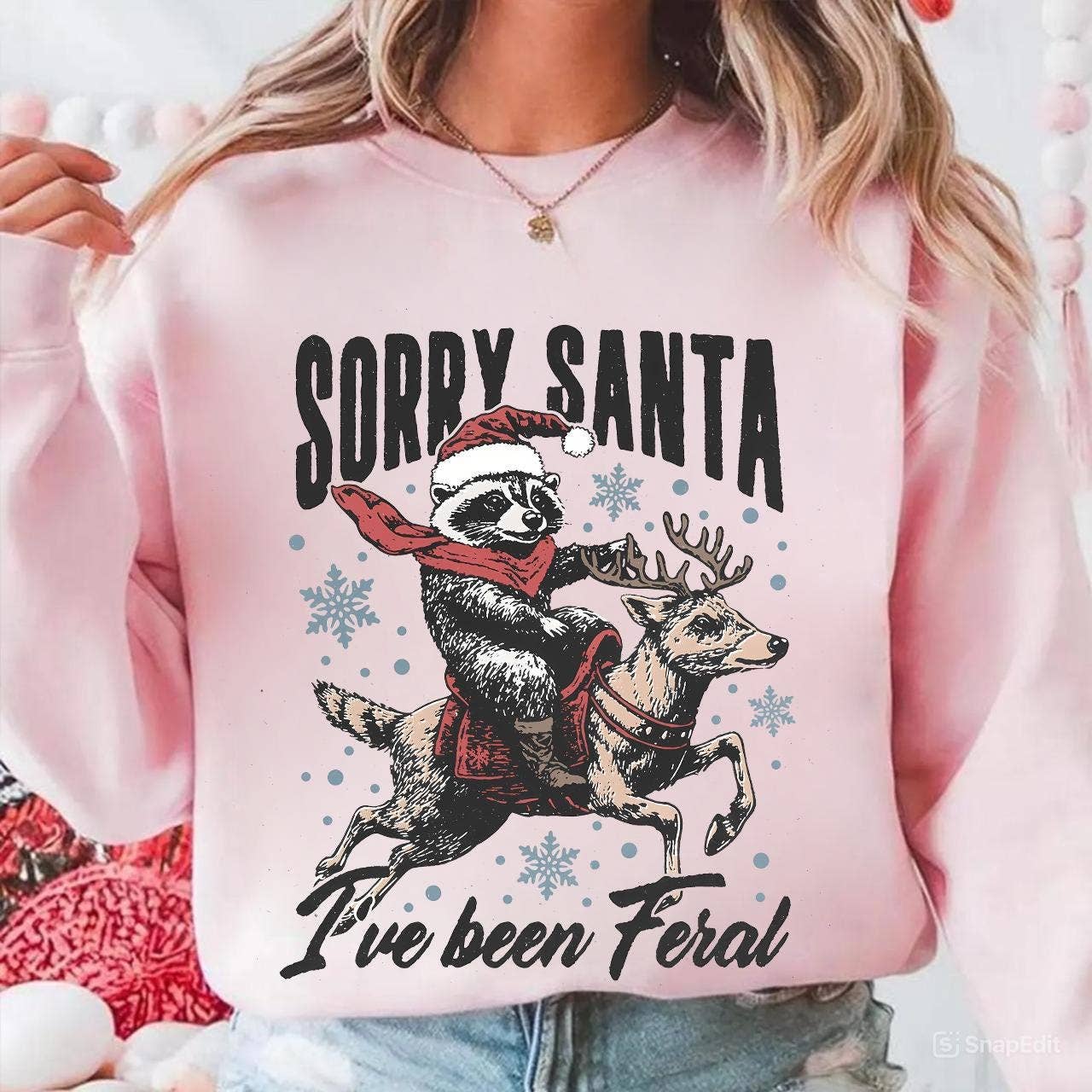 Festive Raccoon Santa Hat Christmas Sweatshirt