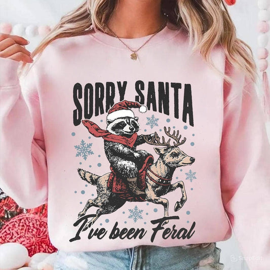 Festive Raccoon Santa Hat Christmas Sweatshirt