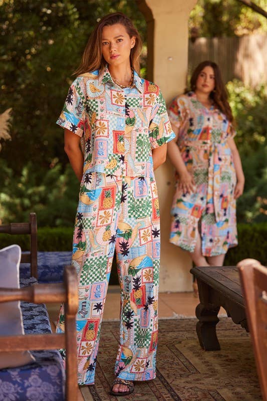 Printed Front Buttondown Short Sleeve Shirt