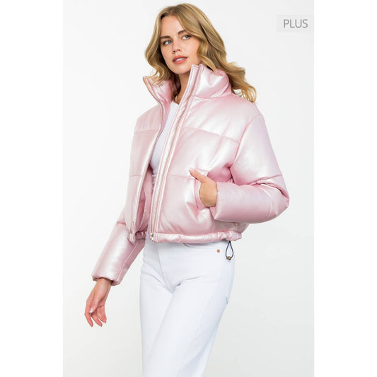 /Size Xl/ Metallic Zip Up Puffer Jacket