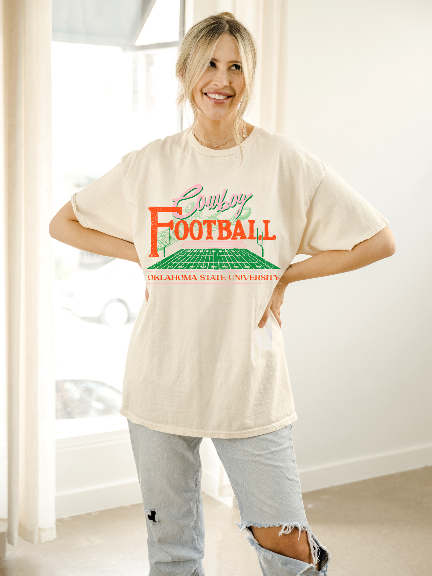 Osu Cowboys Football Field Off White Thrifted Tee