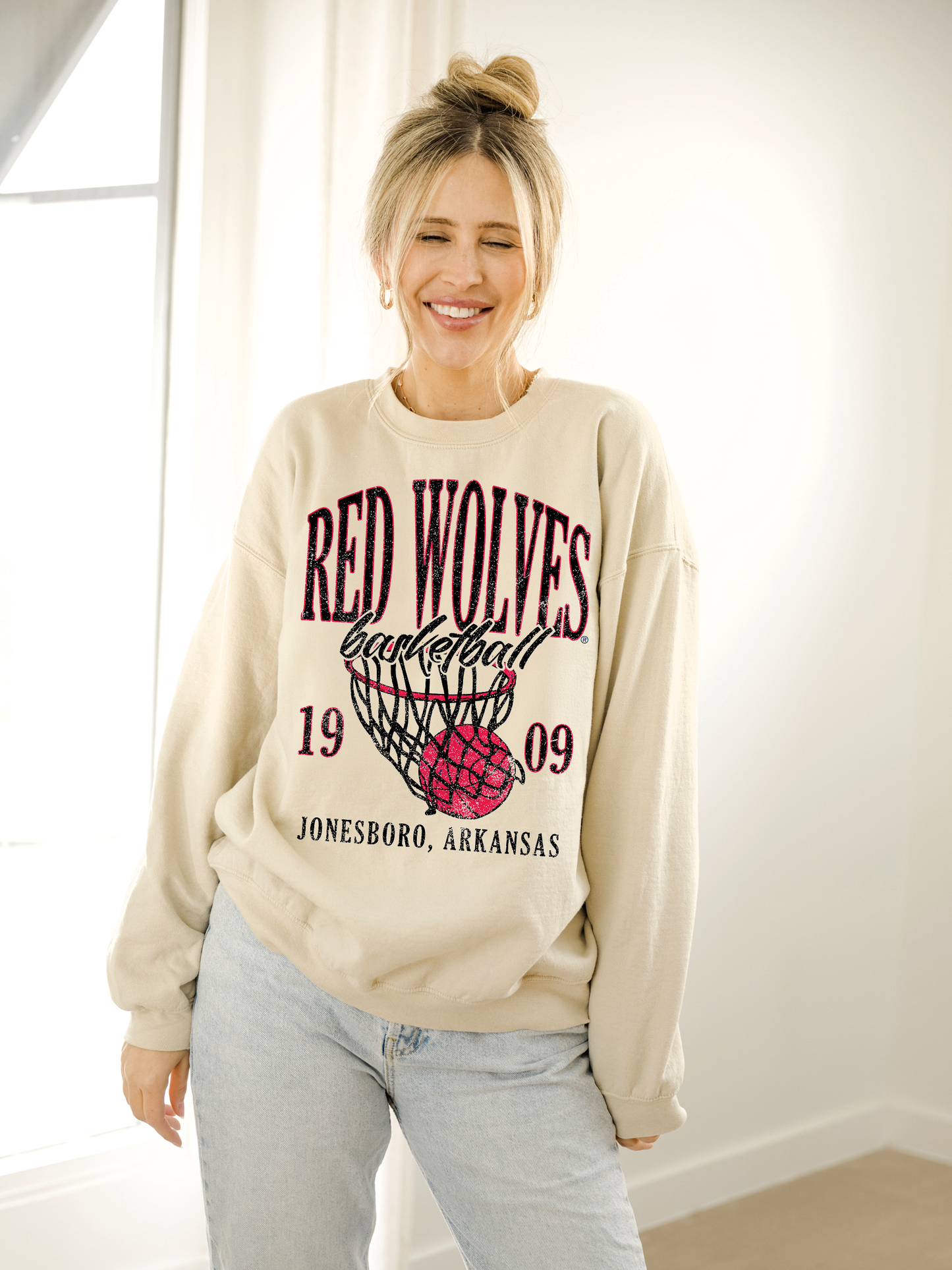 Arkansas State Red Wolves Big Basketball Thrifted Sweatshirt
