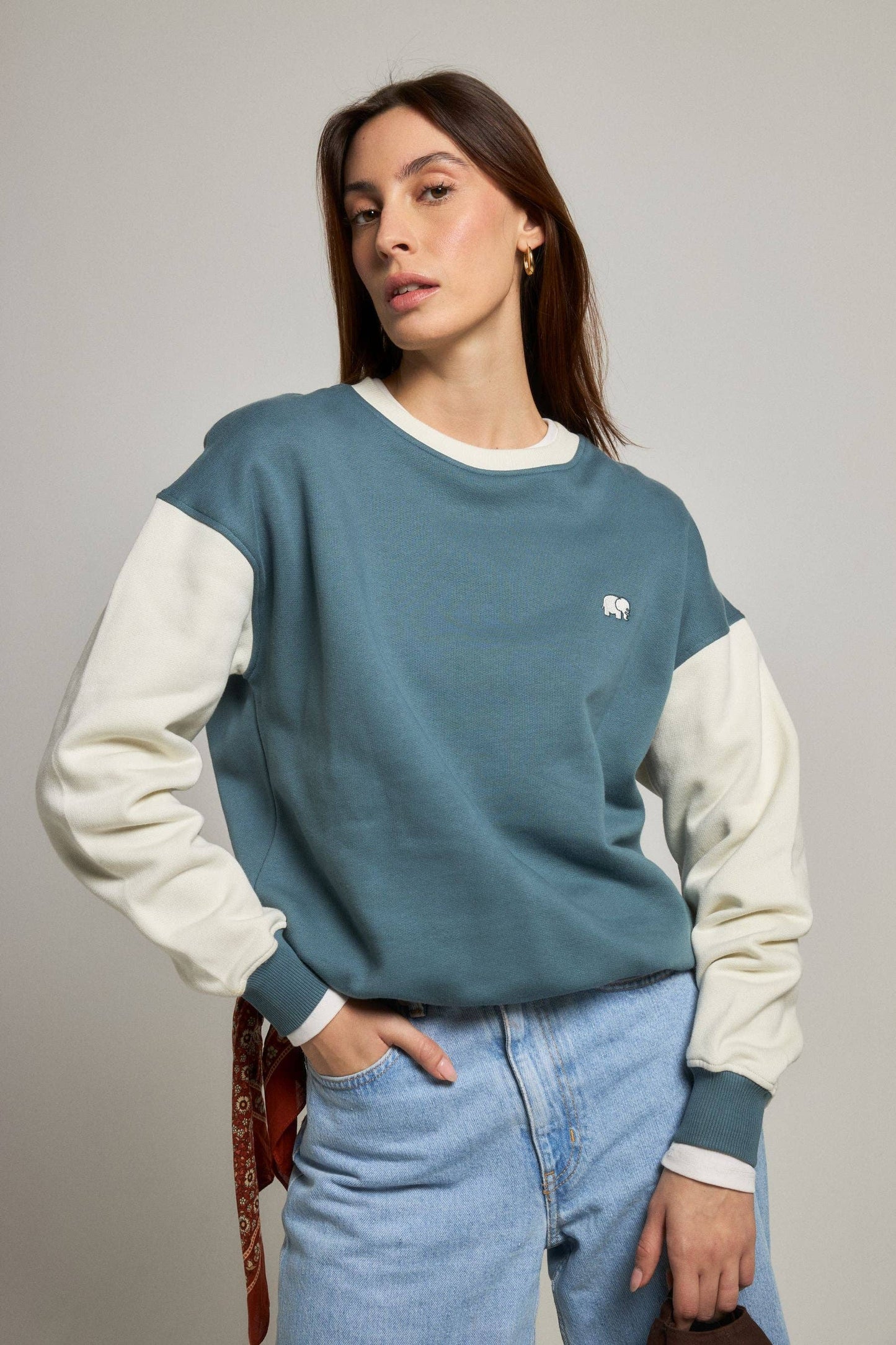Women’S Color Block Oversized Sweatshirt Deep Spruce