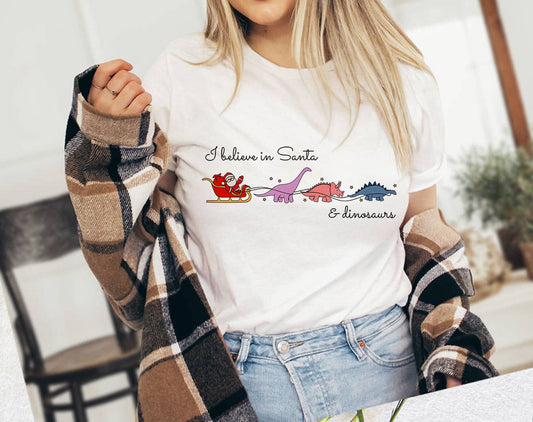 I Believe in Santa & Dinosaurs - Funny Christmas Tshirt