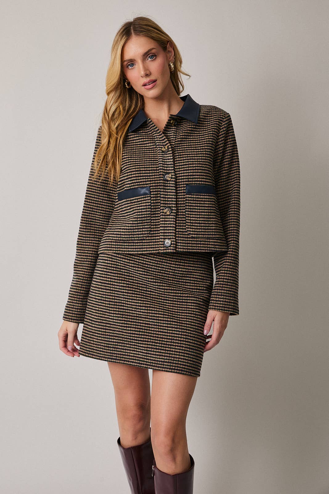 Houndstooth Short Barn Jacket & Houndstooth Mini Skirt