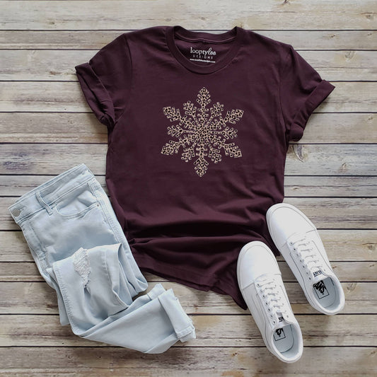 Leopard Snowflake Tee | Winter | Seasons | Sizes XS-2XL