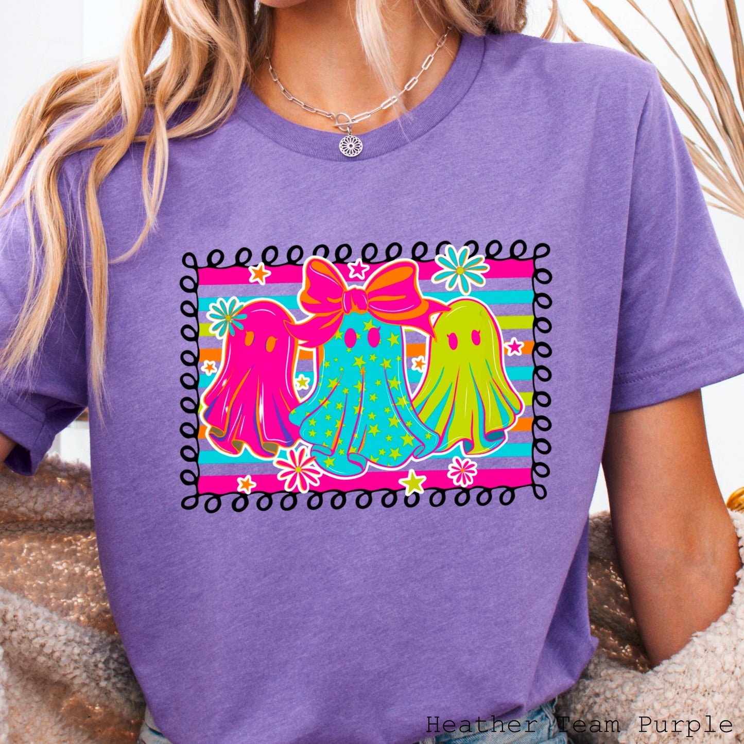 Preppy Neon Ghost Halloween 2025 Graphic Tee  | Bella Canvas