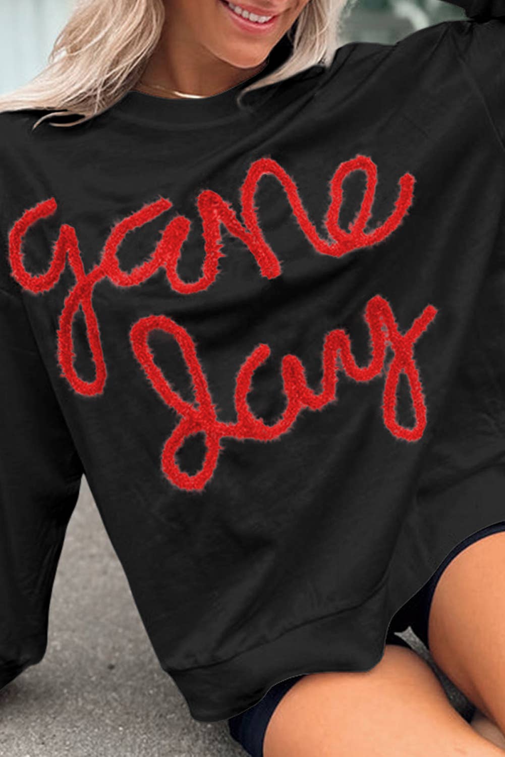 Plus Game Day Tinsel Graphic Crew Neck Sweatshirt (S-4X)