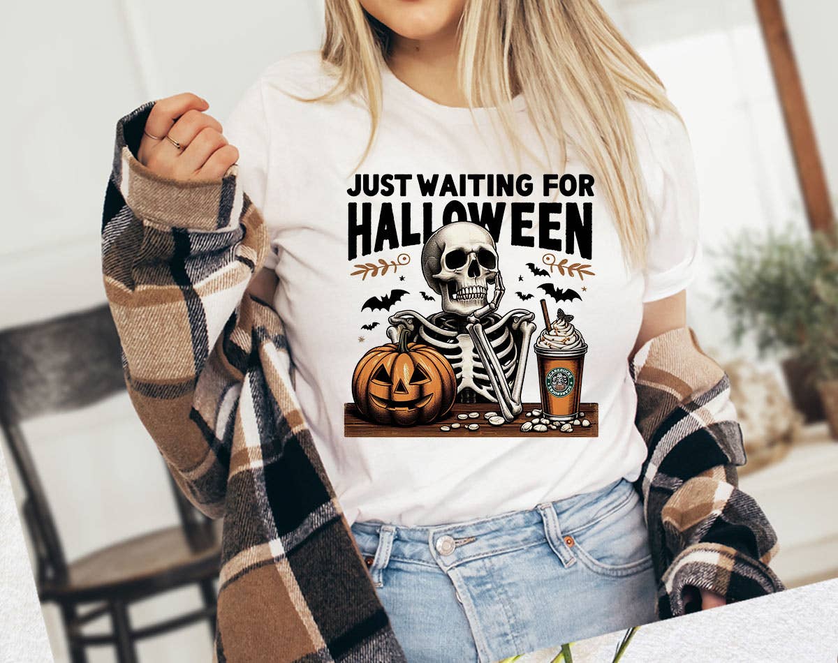 Just Waiting For Halloween - Funny Skeleton T-Shirt