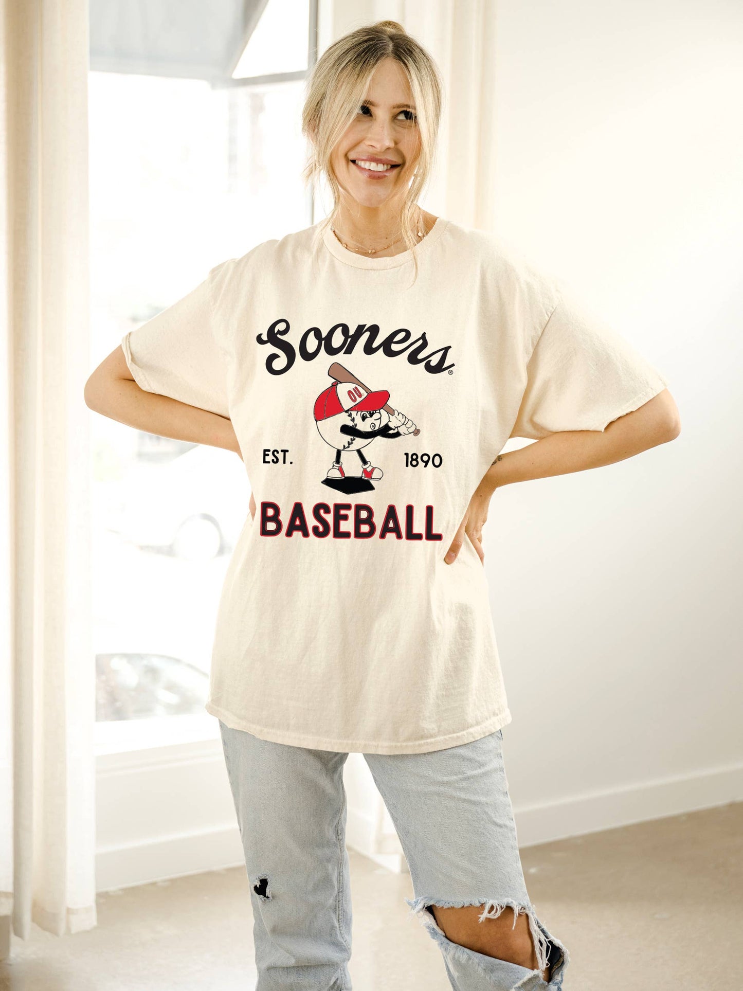Ou Sooners Amusable Baseball Off White Thrifted Tee