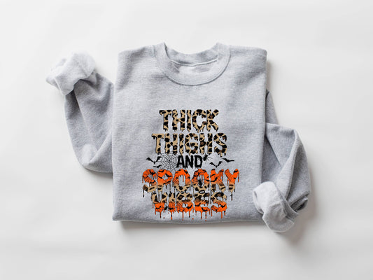 Thick Thighs & Spooky Vibes Sweatshirt – Funny Halloween Gif