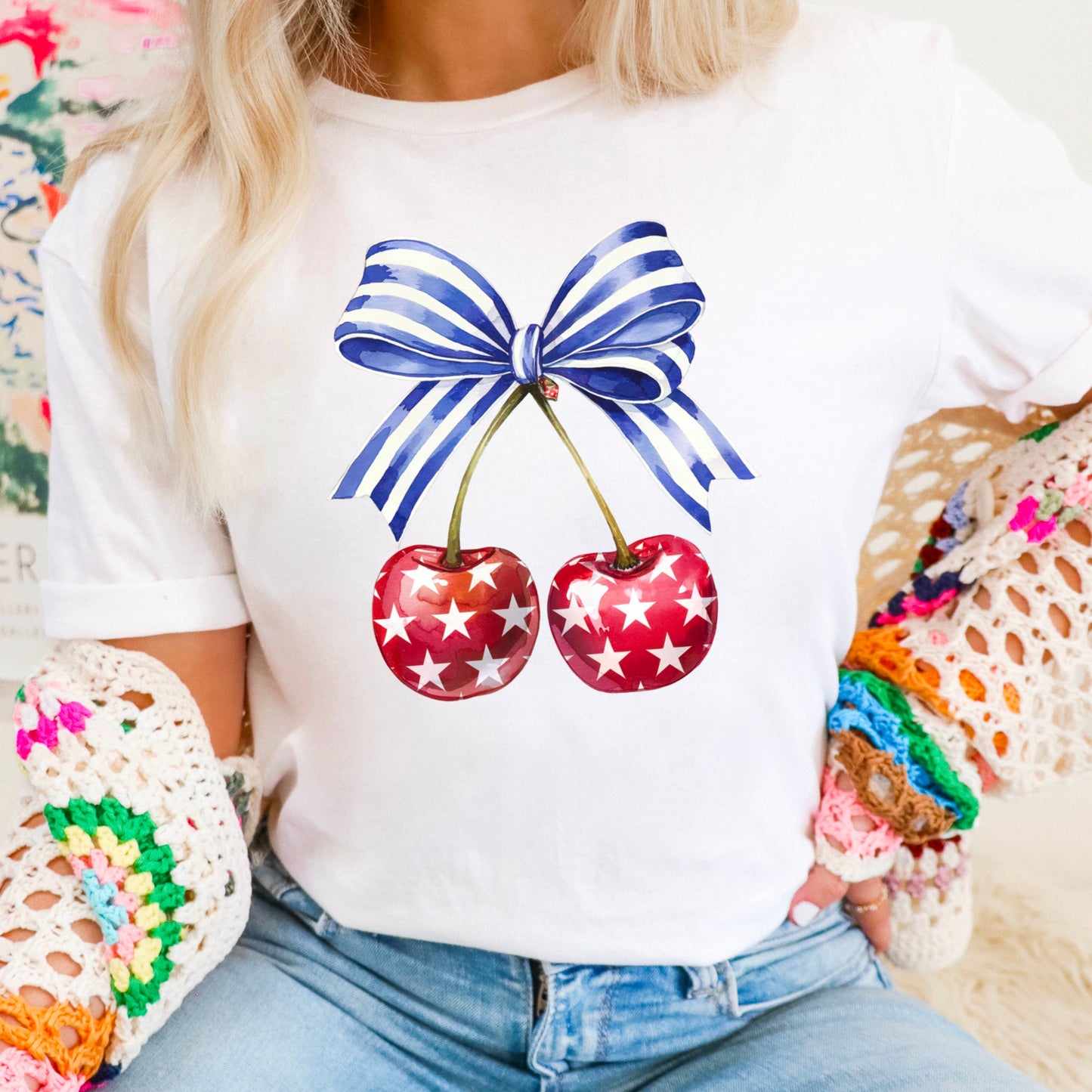Coquette Cherries July 4th Graphic Tee | Gildan