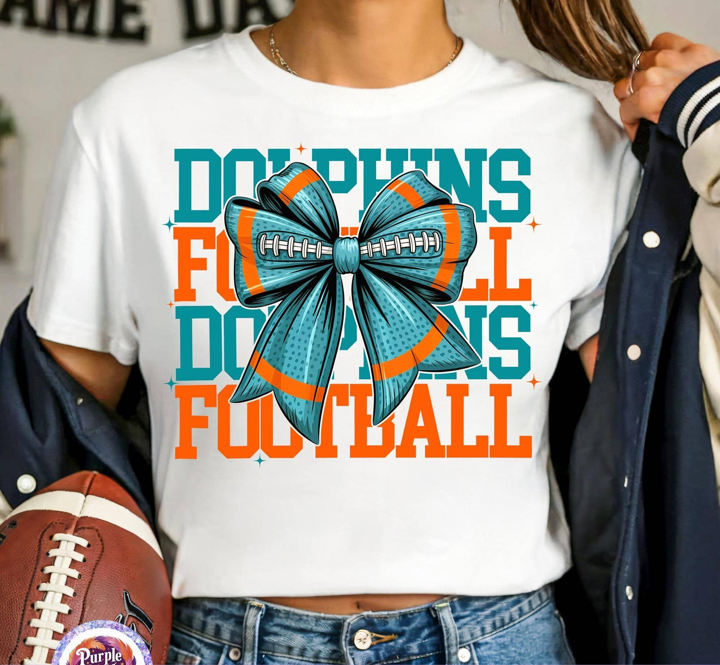 Miami Dolphins Football Game Day Mom Shirt Bow