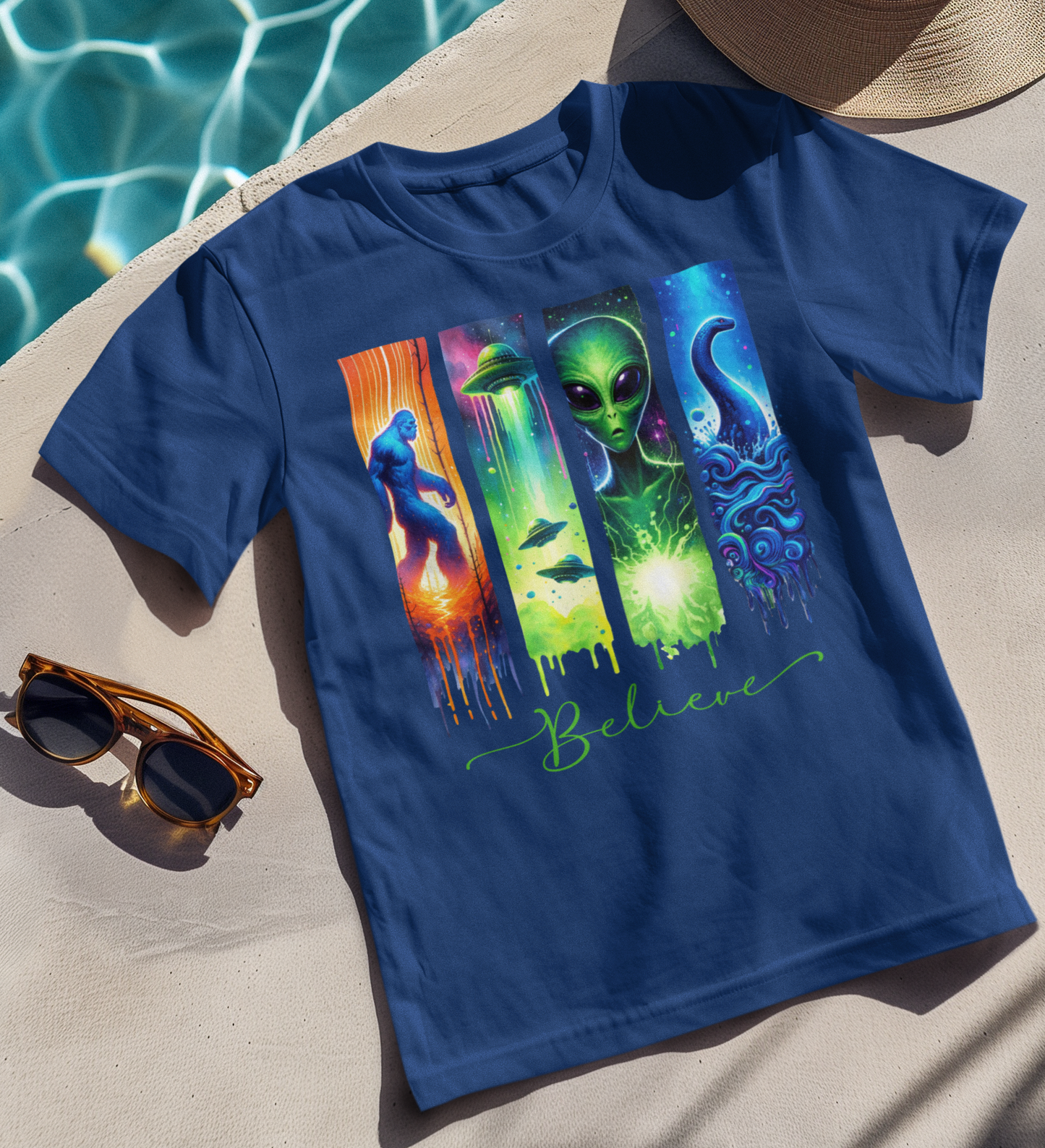 Cryptid Bigfoot Alien Ufo Loch Ness Tshirt - Navy Blue