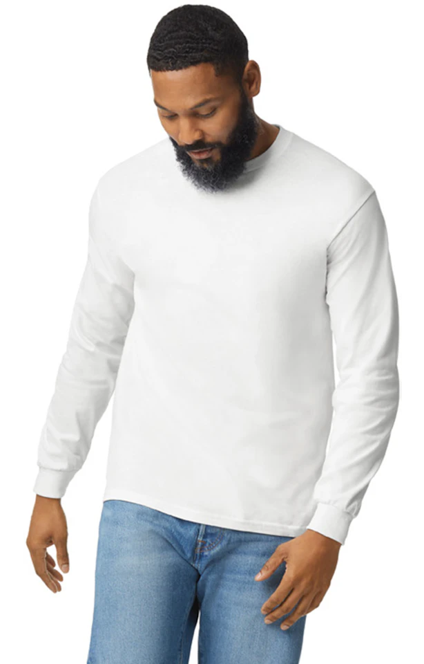 Custom Designed - Long Sleeve T-Shirt (White) Adult, Gildan, Heavy Cotton