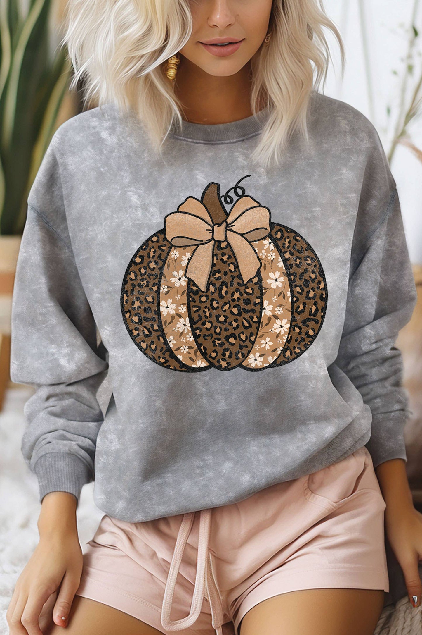 Leopard Flower  Pumpkin Mineral Graphic Brushed Sweatshirt