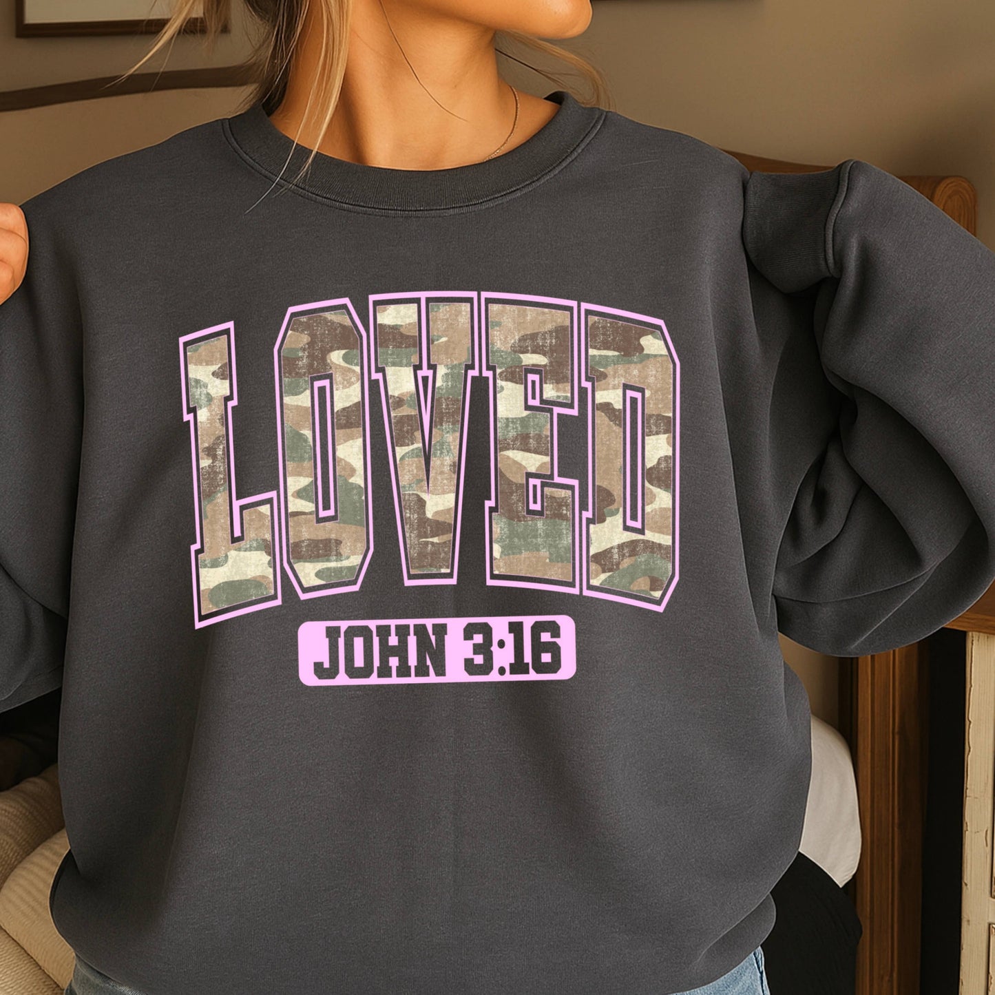 Camo Loved 3:16 Valentine’S Day Sweatshirt | Gildan Brand