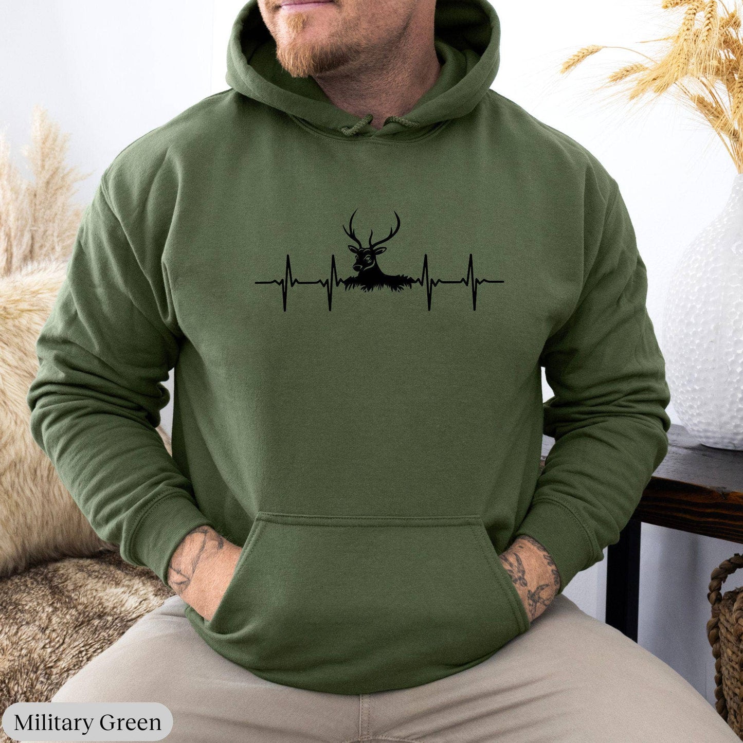 Mens Deer Hunting Heartbeat Hoodie