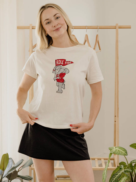 Bama Crimson Tide Mascot Flag Vtg White Ellie Perfect Tee