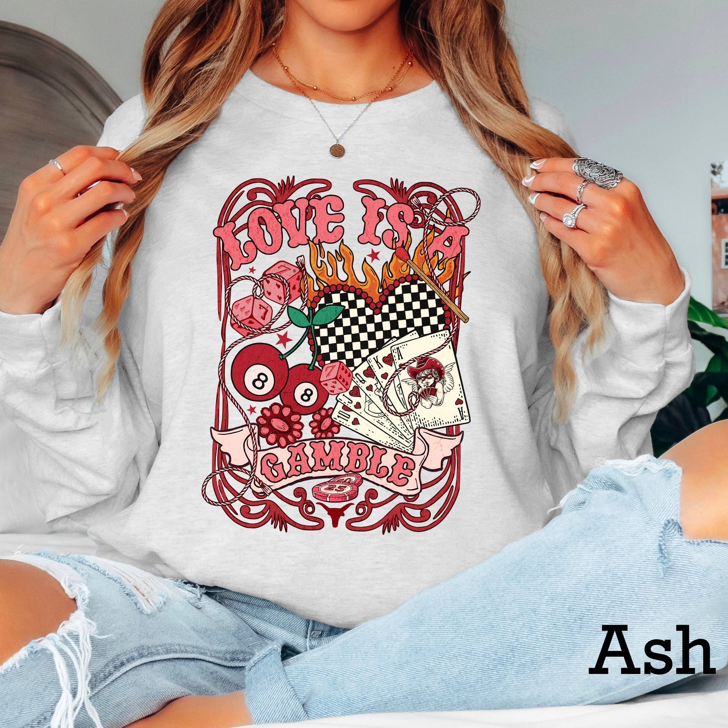 Love Is A Gamble Valentine’S Day Long Sleeve Shirt | Gildan